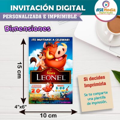 El Rey León, Timón y Pumba Invitación de Cumpleaños Digital Personalizada - Imagen 4