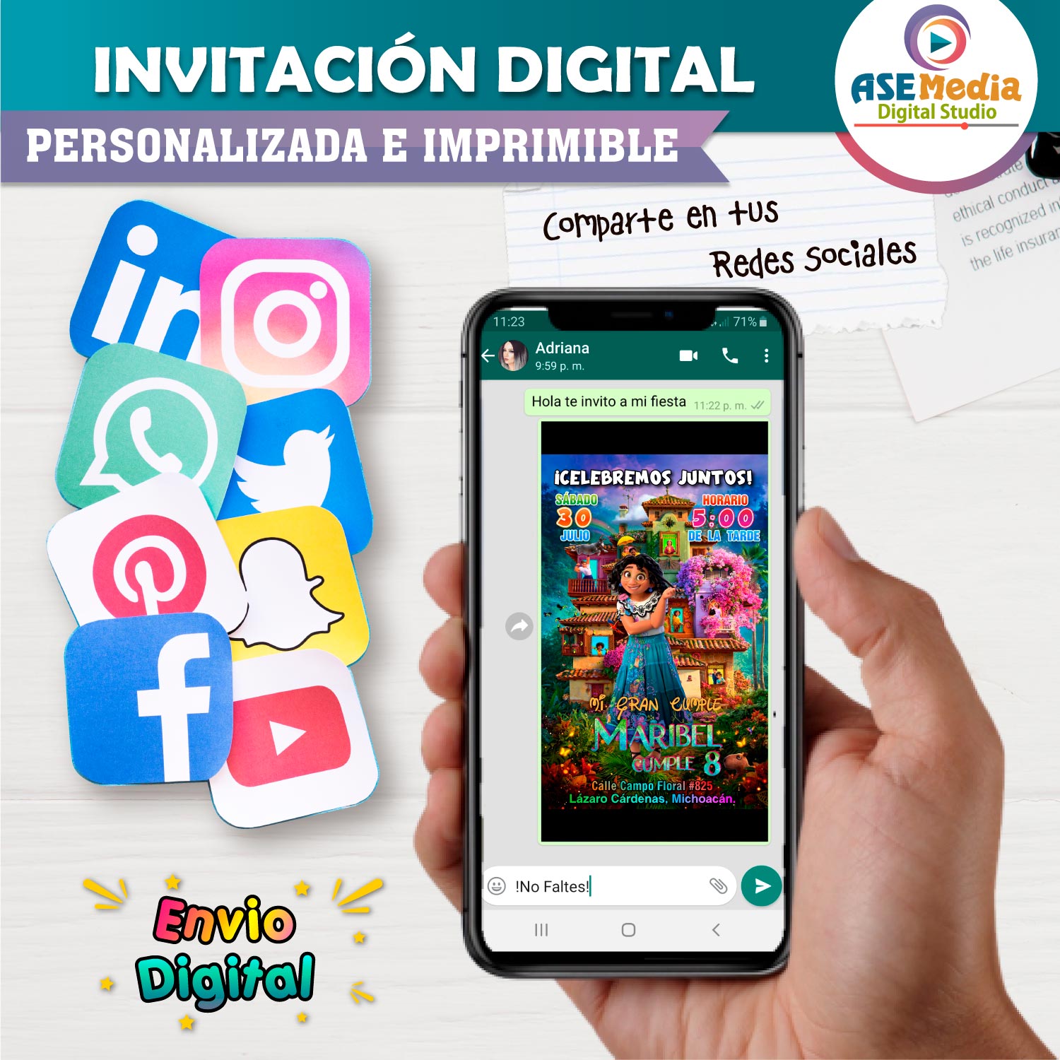 Encanto Mirabel Disney Invitación de Cumpleaños Digital Personalizada