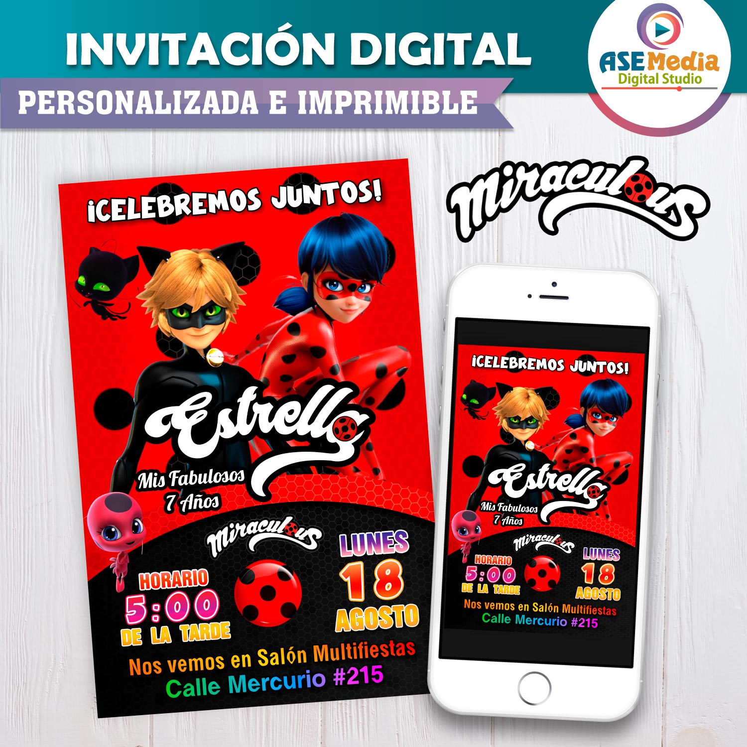 Miraculous, Las Aventuras de Ladybug Invitación Digital de Cumpleaños - Imagen 2