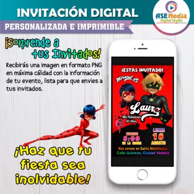 Miraculous, Las Aventuras de Ladybug Invitación Digital de Cumpleaños - Imagen 3
