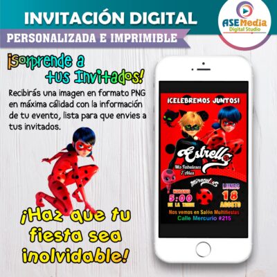Miraculous, Las Aventuras de Ladybug Invitación Digital de Cumpleaños - Imagen 3