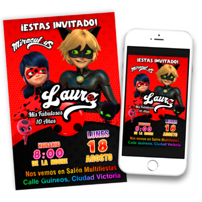 Miraculous, Las Aventuras de Ladybug Invitación Digital de Cumpleaños