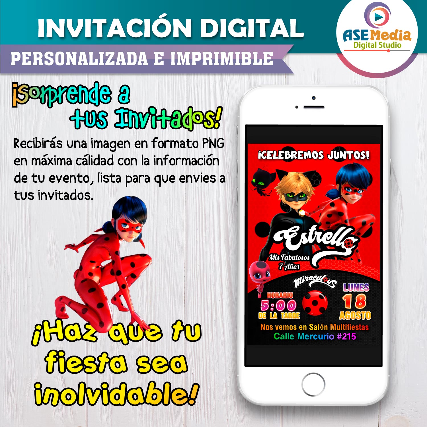 Miraculous, Las Aventuras de Ladybug Invitación Digital de Cumpleaños - Imagen 3
