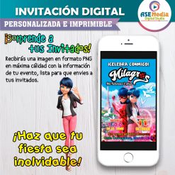 Miraculous, Las Aventuras de Ladybug #03 Invitación de Cumpleaños Digital Personalizada