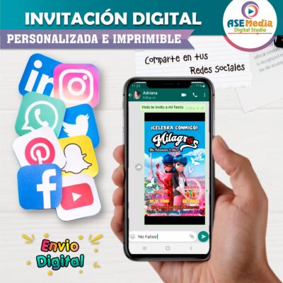 Miraculous, Las Aventuras de Ladybug #03 Invitación de Cumpleaños Digital Personalizada