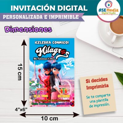 Miraculous, Las Aventuras de Ladybug #03 Invitación de Cumpleaños Digital Personalizada