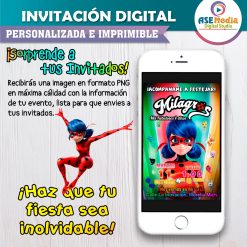 Miraculous, Las Aventuras de Ladybug #04 Invitación de Cumpleaños Digital Personalizada