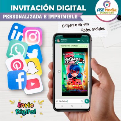 Miraculous, Las Aventuras de Ladybug #04 Invitación de Cumpleaños Digital Personalizada