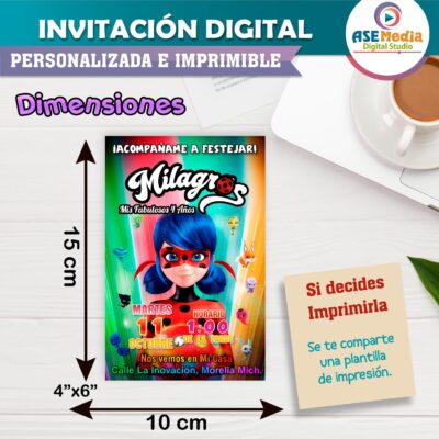 Miraculous, Las Aventuras de Ladybug #04 Invitación de Cumpleaños Digital Personalizada