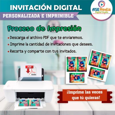 Miraculous, Las Aventuras de Ladybug #04 Invitación de Cumpleaños Digital Personalizada