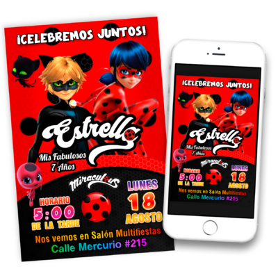 Miraculous, Las Aventuras de Ladybug Invitación Digital de Cumpleaños