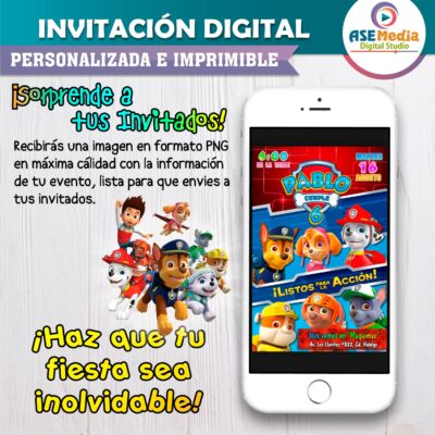 Paw Patrol Invitación de Cumpleaños Digital Personalizada #2
