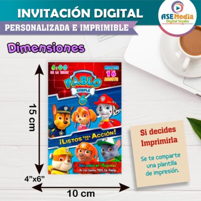 Paw Patrol Invitación de Cumpleaños Digital Personalizada #2
