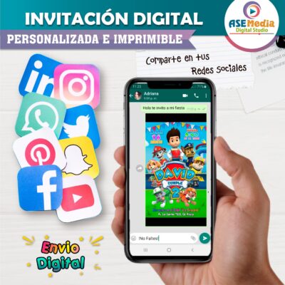 Paw Patrol Invitación de Cumpleaños Digital Personalizada #3