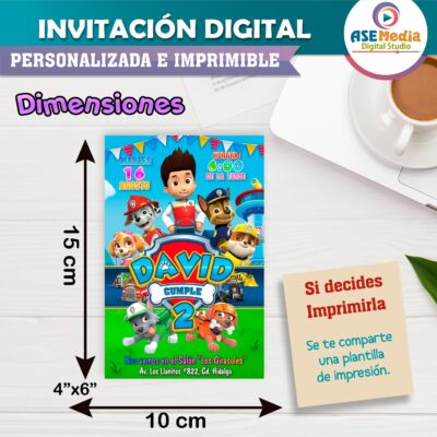 Paw Patrol Invitación de Cumpleaños Digital Personalizada #3