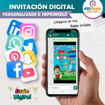 Paw Patrol Invitación de Cumpleaños Digital Personalizada