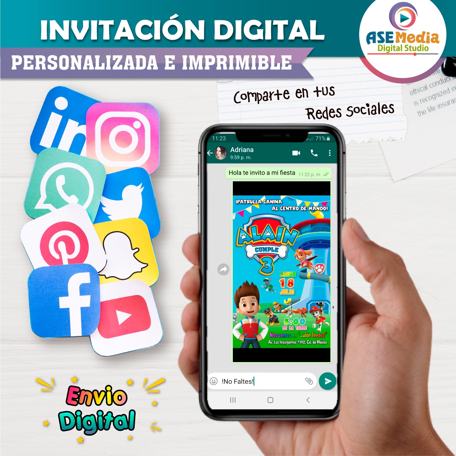 Paw Patrol Invitación de Cumpleaños Digital Personalizada