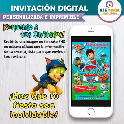 Paw Patrol Invitación de Cumpleaños Digital Personalizada #4