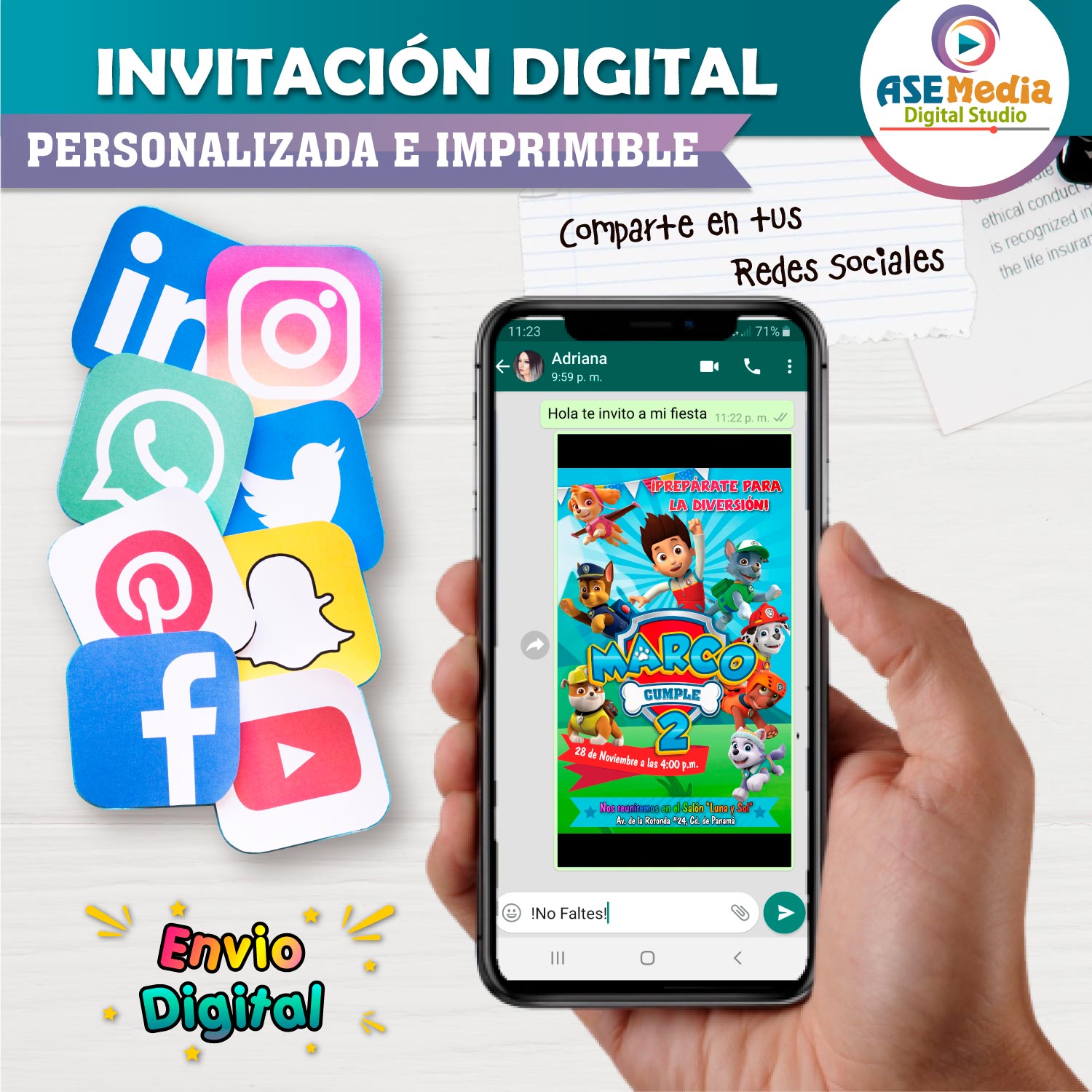 Paw Patrol Invitación de Cumpleaños Digital Personalizada #4