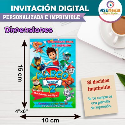Paw Patrol Invitación de Cumpleaños Digital Personalizada #4