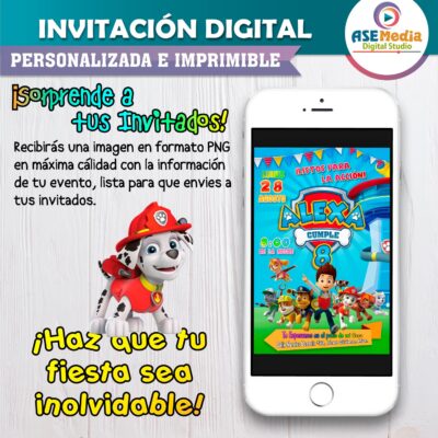 Paw Patrol Invitación de Cumpleaños Digital Personalizada #5