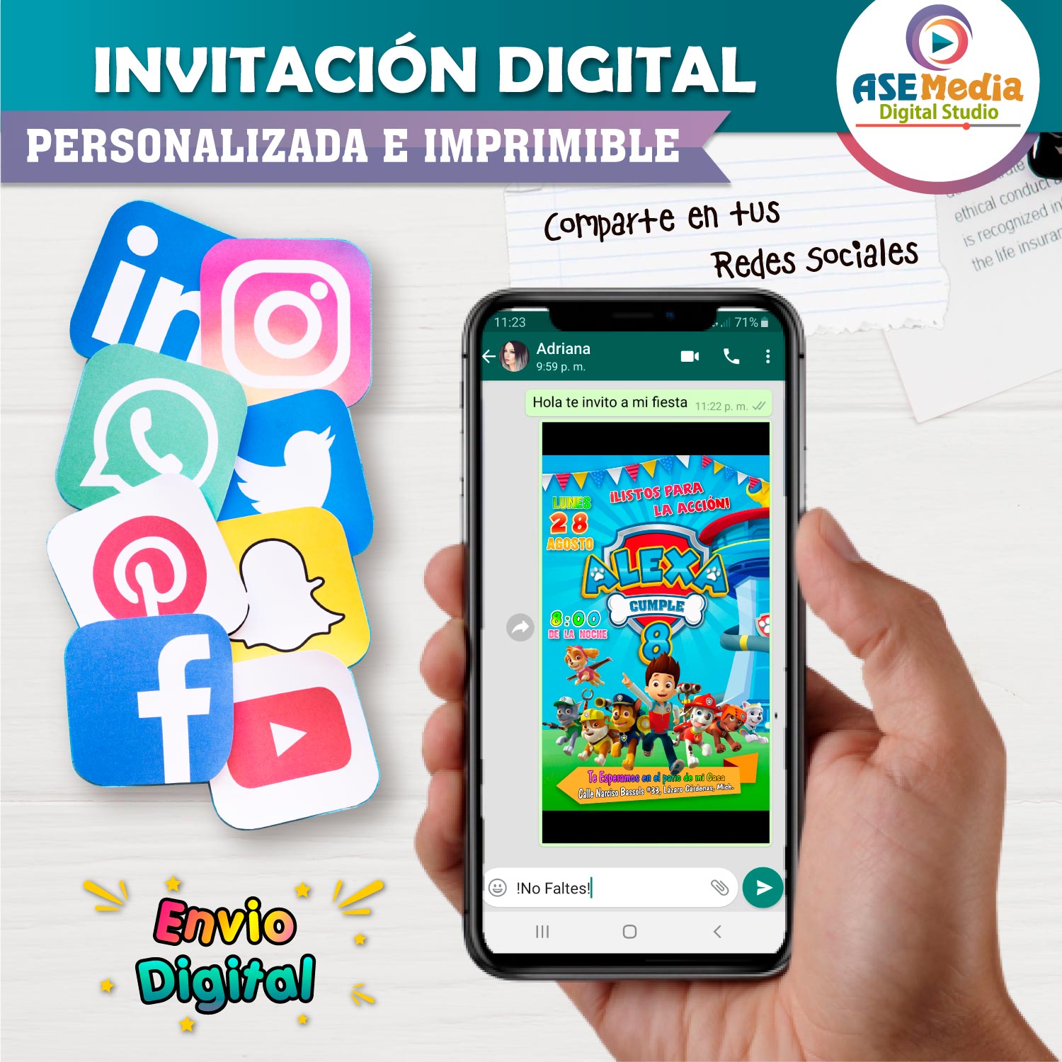 Paw Patrol Invitación de Cumpleaños Digital Personalizada #5