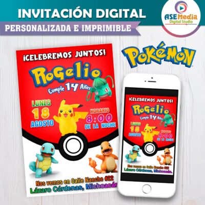 Pokémon Invitación de Cumpleaños Digital Personalizada