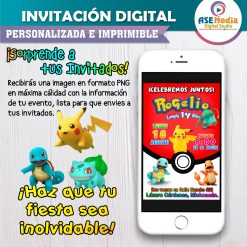 Alternative view of Pokémon Invitación de Cumpleaños Digital Personalizada