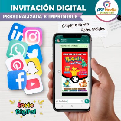 Pokémon Invitación de Cumpleaños Digital Personalizada - Imagen 3
