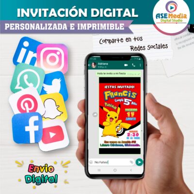 Pokémon, Pikachu Invitación de Cumpleaños Digital Personalizada - Imagen 4