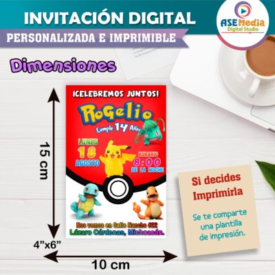 Pokémon Invitación de Cumpleaños Digital Personalizada - Imagen 4