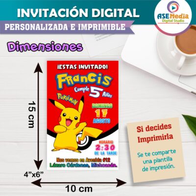 Pokémon, Pikachu Invitación de Cumpleaños Digital Personalizada - Imagen 5