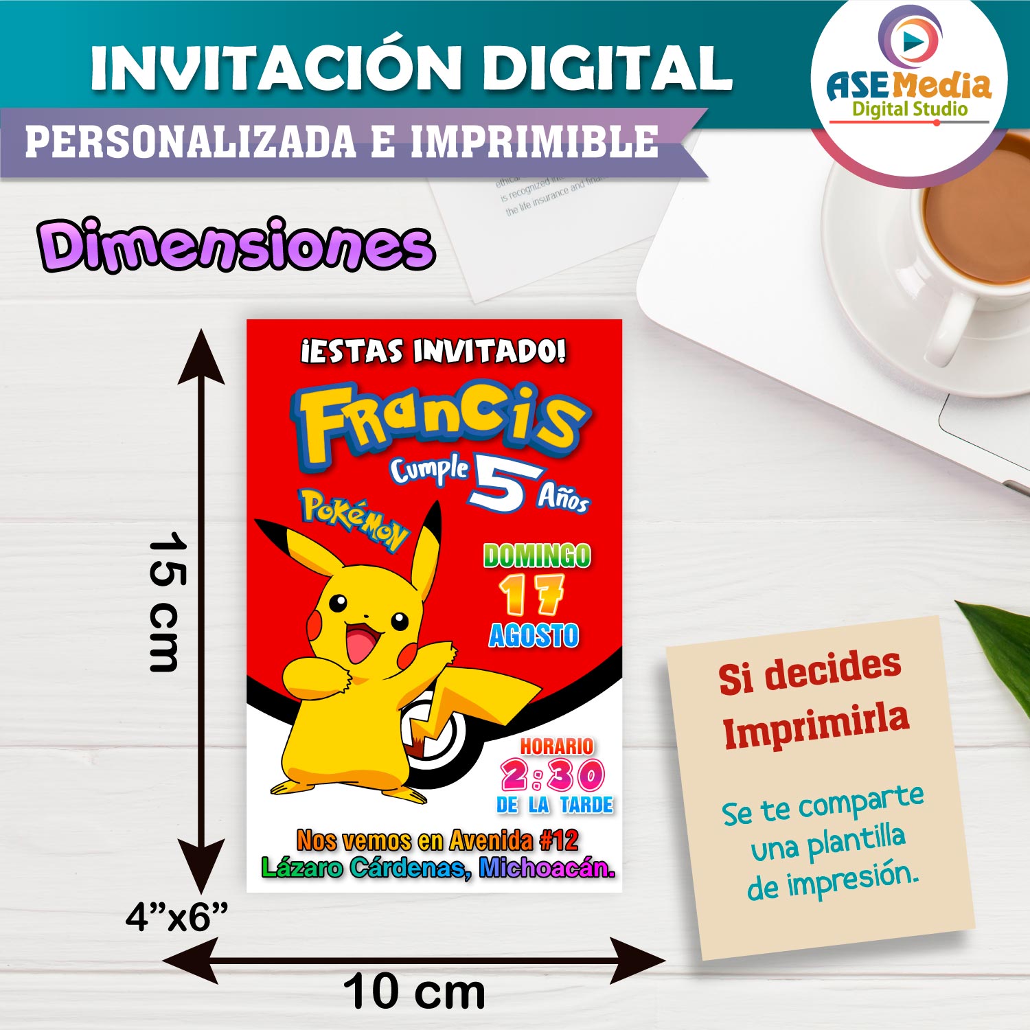 Pokémon, Pikachu Invitación de Cumpleaños Digital Personalizada - Imagen 5