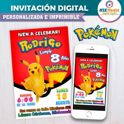 Pokémon, Pikachu #02 Invitación de Cumpleaños Digital Personalizada