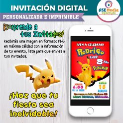 Alternative view of Pokémon, Pikachu #02 Invitación de Cumpleaños Digital Personalizada