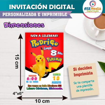 Pokémon, Pikachu #02 Invitación de Cumpleaños Digital Personalizada - Imagen 4
