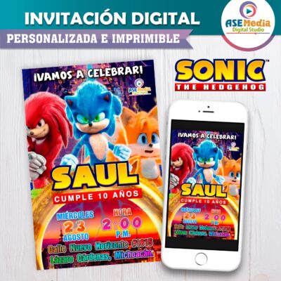 Sonic Invitación de Cumpleaños Digital Personalizada