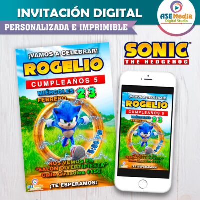 Sonic #4 Invitación de Cumpleaños Digital Personalizada