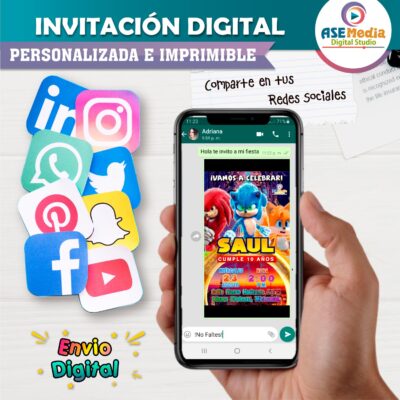 Sonic Invitación de Cumpleaños Digital Personalizada - Imagen 3