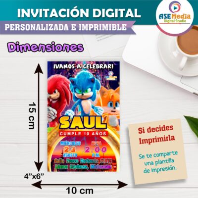 Sonic Invitación de Cumpleaños Digital Personalizada - Imagen 4