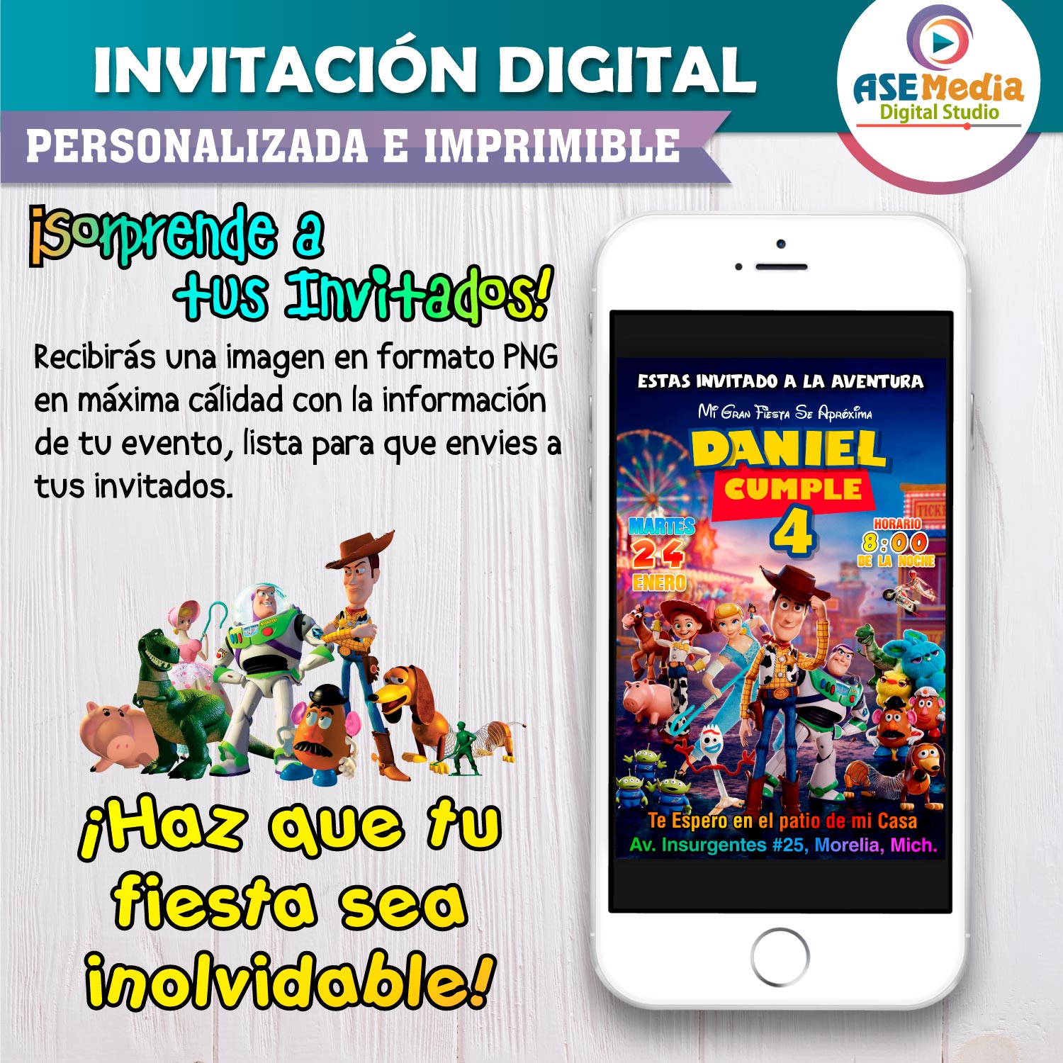 Toy Story Invitación de Cumpleaños Digital Personalizada - Imagen 2