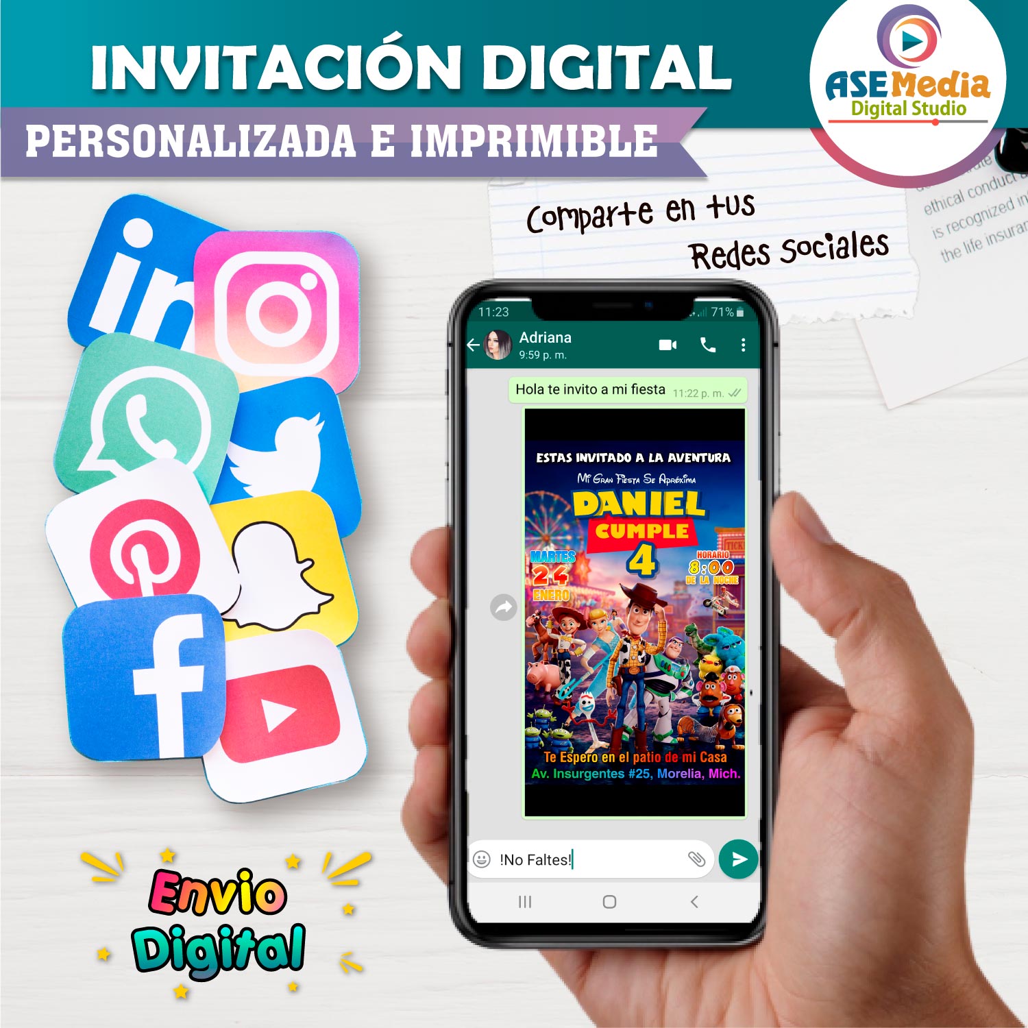 Toy Story Invitación de Cumpleaños Digital Personalizada - Imagen 3