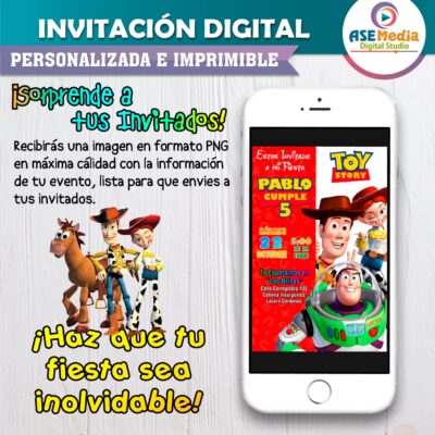 Alternative view of Toy Story Invitación de Cumpleaños Digital Personalizada #06