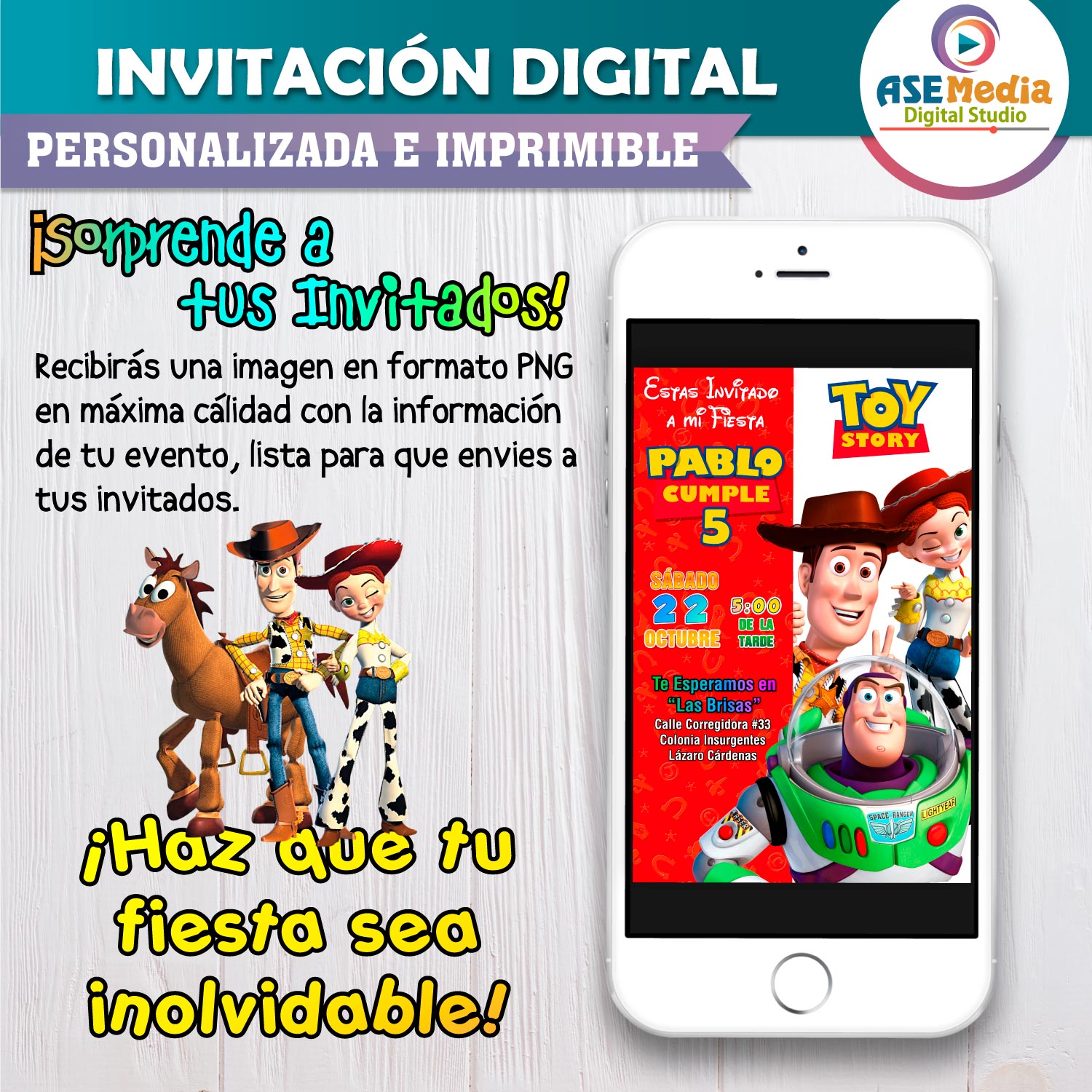 Toy Story Invitación de Cumpleaños Digital Personalizada #06 - Imagen 2