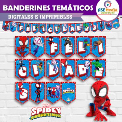 Spidey y sus Sorprendentes Amigos Spiderman Banderines Temáticos Imprimibles para Cumpleaños