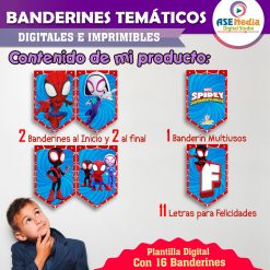 Spidey y sus Sorprendentes Amigos Spiderman Banderines Temáticos Imprimibles para Cumpleaños