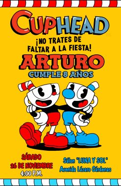 Cuphead Invitación de Cumpleaños Digital Personalizada