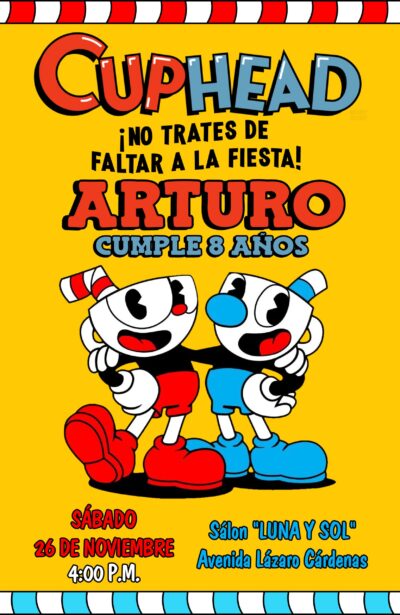 Cuphead Invitación de Cumpleaños Digital Personalizada