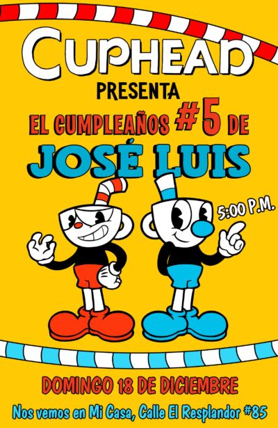 Cuphead Invitación de Cumpleaños Digital Personalizada #3