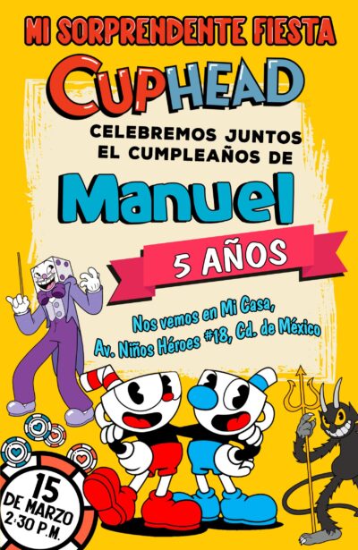 Cuphead Invitación de Cumpleaños Digital Personalizada #4